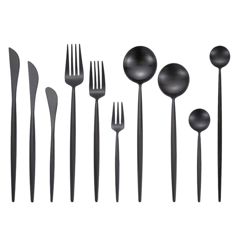 Matte Black Silverware Flatware Dinnerware Stainless Steel Cutlery Knife Fork Spoon Tableware-image-409038833