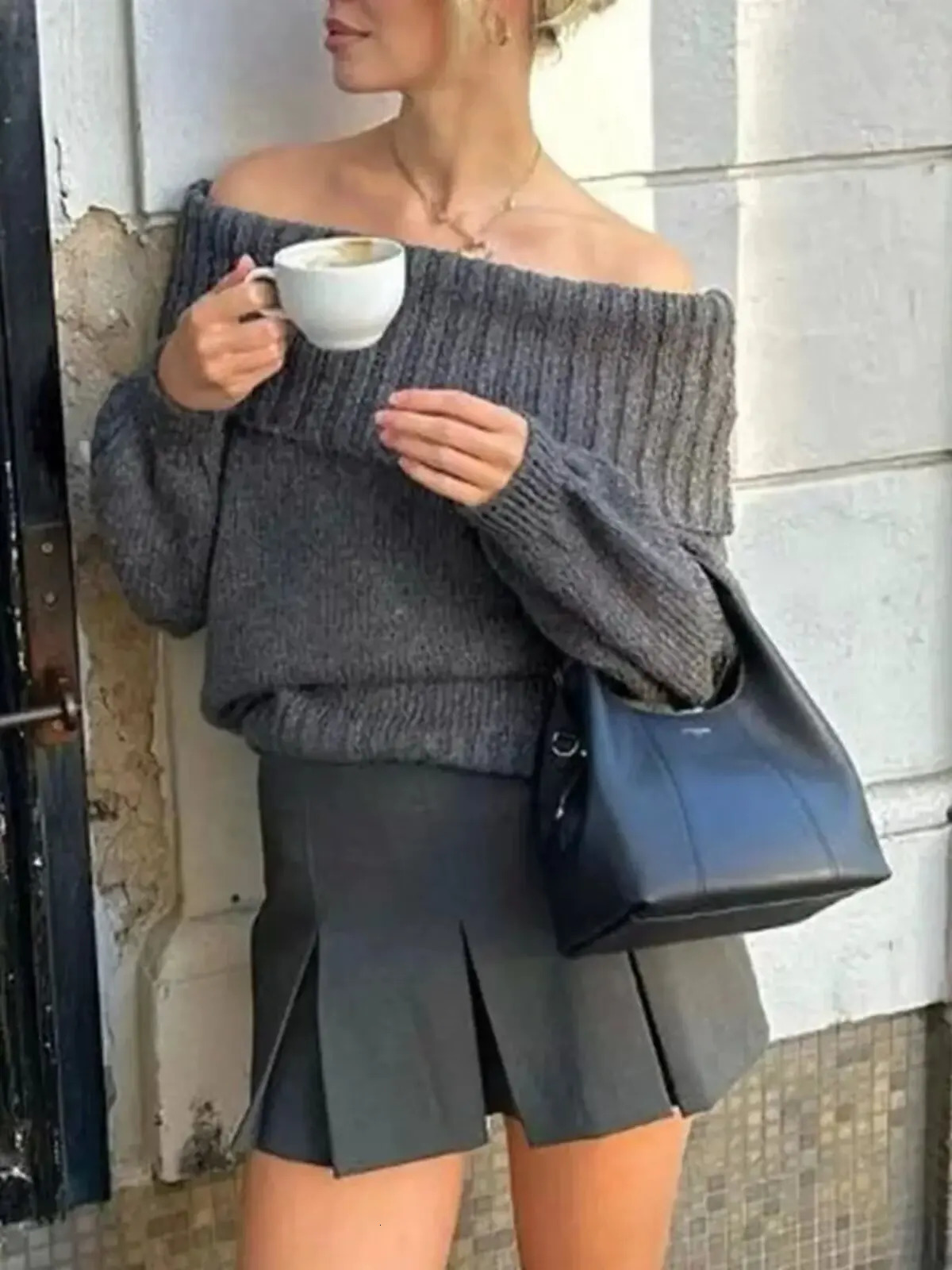 Zevity Femmes Fashion Off épaule Slash Cou à manches longues Crochet tricot Pull Femme Chic Loose Pilouvers Tops SW9388 250818