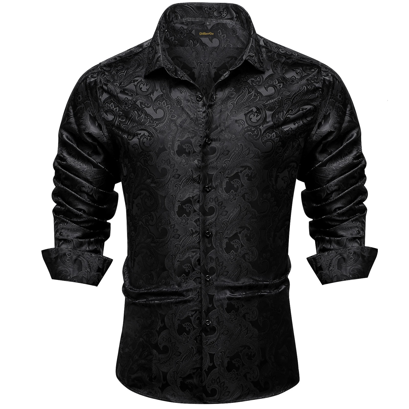 Chemises pour hommes à manches longues en soie en soie robe smoking baissement collier social paisley chemise masculine vêtements 250808