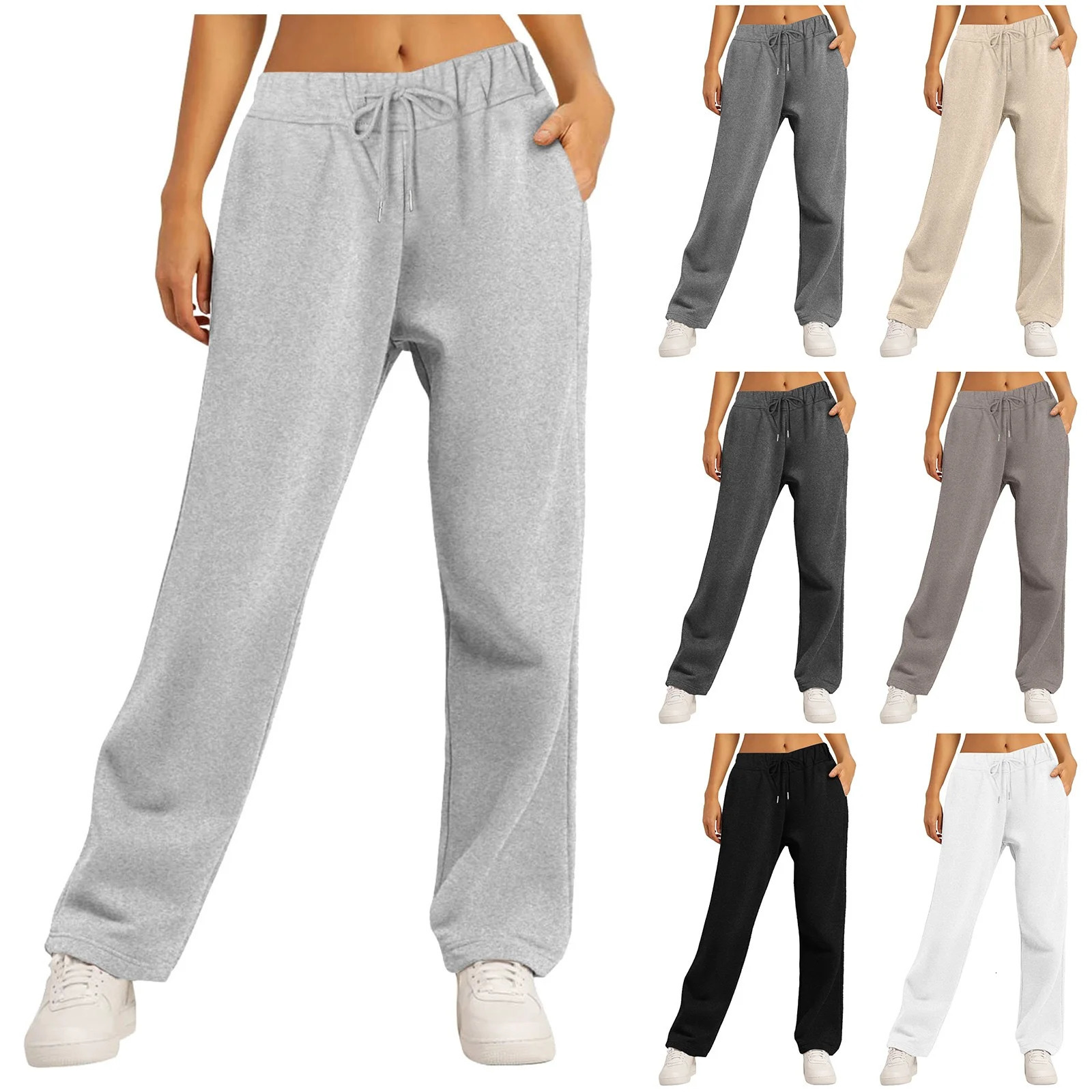 Fashion Womens Winter Sweatpants Solid Color Casual Fleece Sweatpants Outdoor Travel Camping Wide Leg Straight Pants 250819