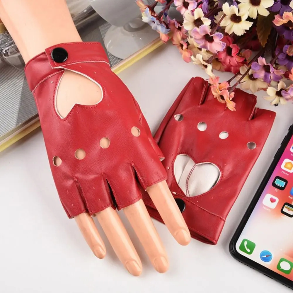 Fingerless Gloves Anime PU Leather Kawaii Heart Black White Pink Fashion Streetwear Women Punk Goth Lolita 250811