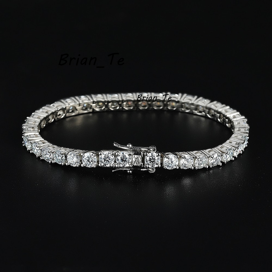 6mm Tennis Bracelet 925 Sterling Silver Iced Out Thick Men Bracelet Hiphop VVS Moissanite Tennis Chain