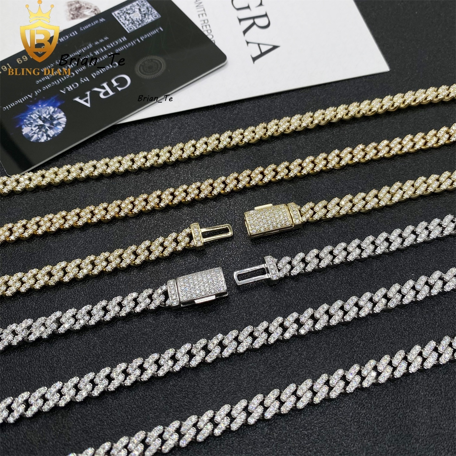 6.5mm Hip Hop Jewelry 925 Sterling Silver Vvs Moissanite Cuban Link Chain Bracelet Necklace