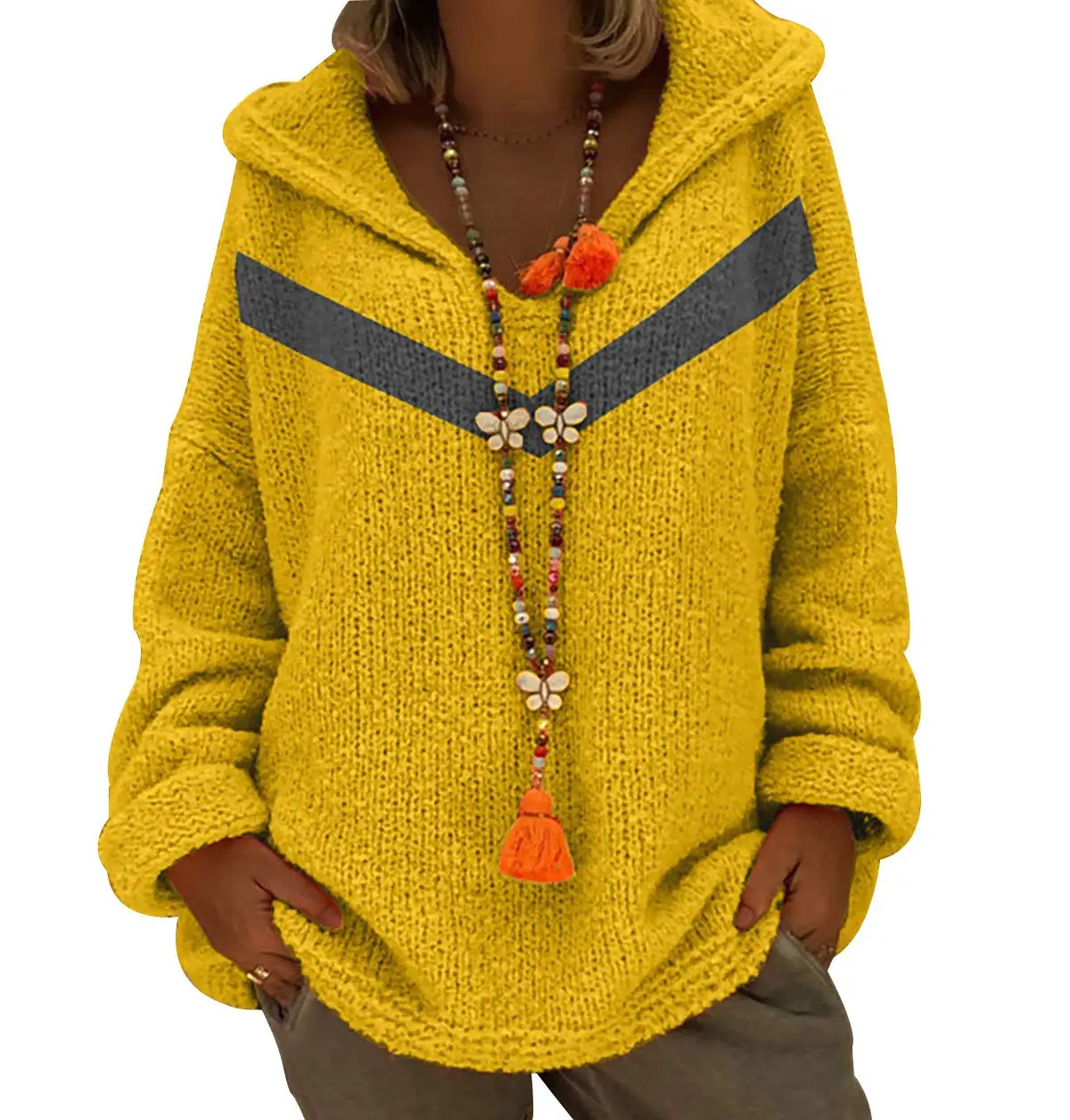 Plus size womens loosefitting hooded knit sweater oversized chunky long sleeves winter 250818
