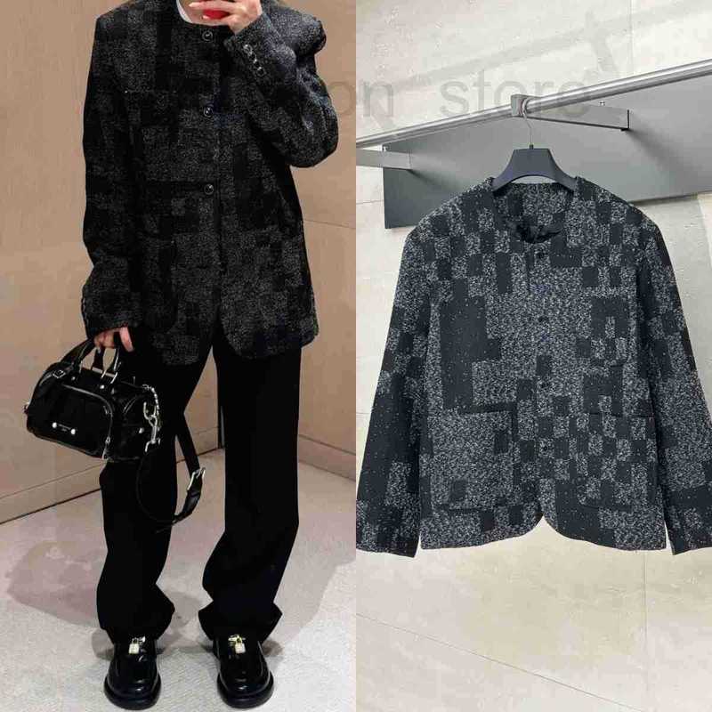 Men's Jackets designer Quality 25 Trendy Brand New V Jacquard Checkerboard Warp and Weft Yarn Collarless Blazer Unisex 7QA8