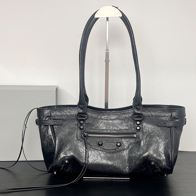 Luxury handbag motocycle designer bag tote bags purse new mens wallet black leather shoulder bag shopping handbags zipper closure large capacity tra