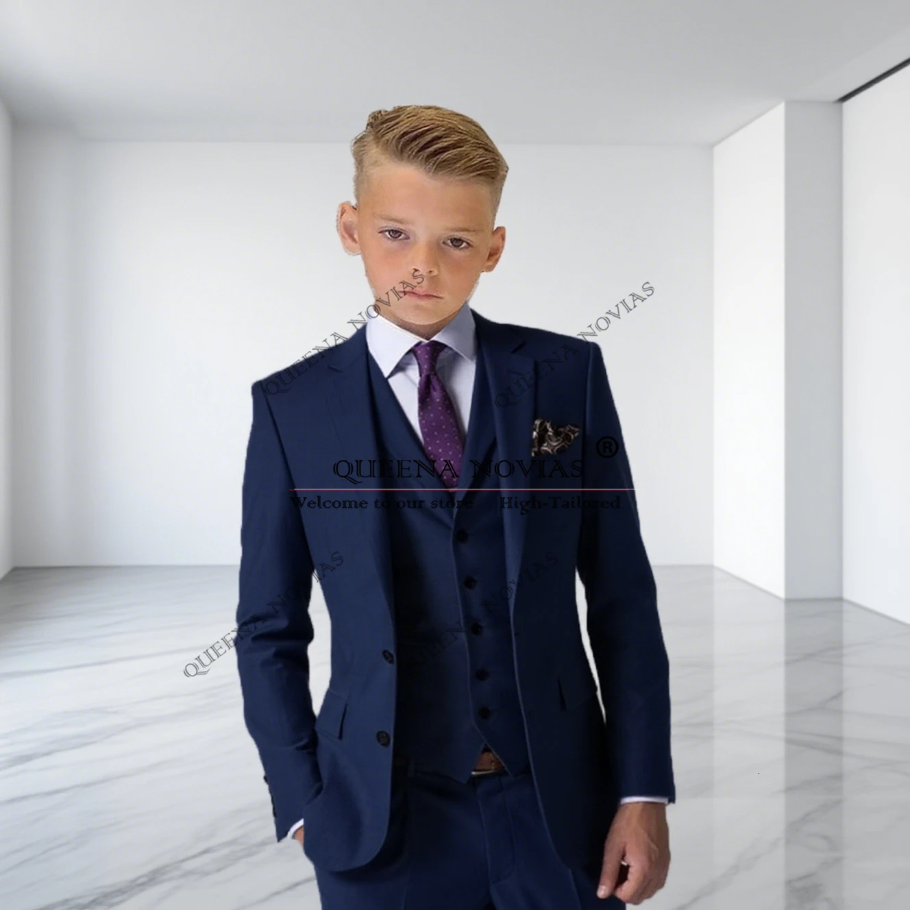 Garçon de mariage enfant costume de banquet formel fête 3 pièces veste pantalon gilet tailore fait simple poitrine 2 boutons blazer sets robe 250