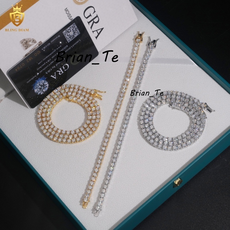 Hot Sale Pass Diamond Tester 4mm Iced Out Luxury Moissanite Diamond Tennis Necklace S925 Moissanite Chain Necklace Bracelet
