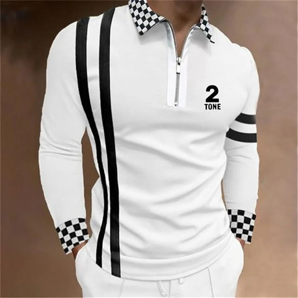 2025 Fashion Men Long Sleeve Zipper Polo Shhirt Abstract Appare Men Casual Large Size Lapel Print Polo Shirt S-3XL .250819