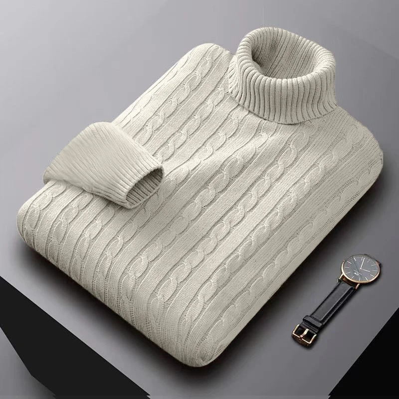 AutumnTurtleneck Knitted Sweater Outdoor Solid Color Pullover Streetwear Winter Warm Lightweight Basic twist sweaters men 250828