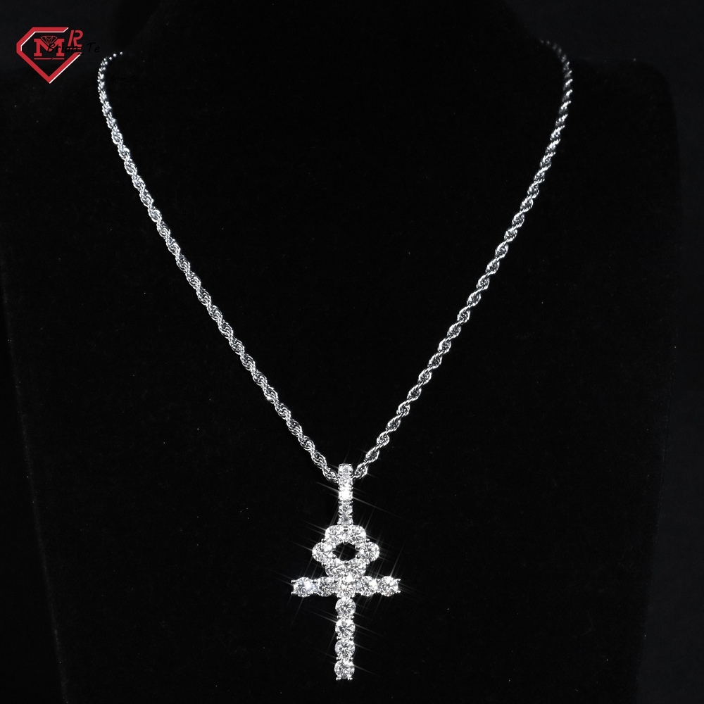 Super Sparkling Ankh Cross Pendant Moissanite 925 Silver Customized Moissanite Pendant With Chain