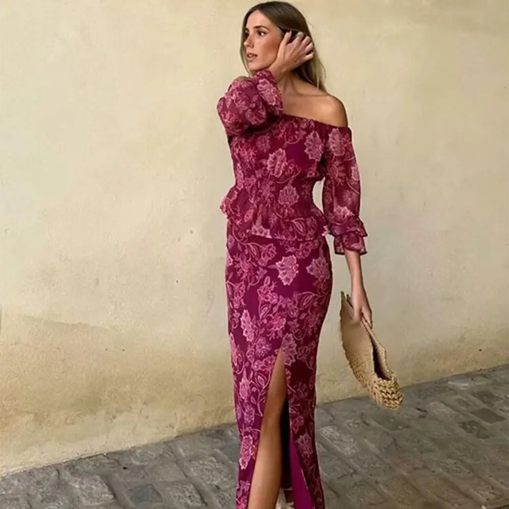 Autumn fashionable womens clothing casual and elegant retro European and American printing set 250818
