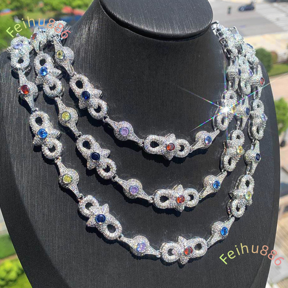 Hip Hop Iced Out New Style Eyes Star Colorful Moissanite Cuban Bracelet Necklace Fashion Mens Jewelry Wholesale