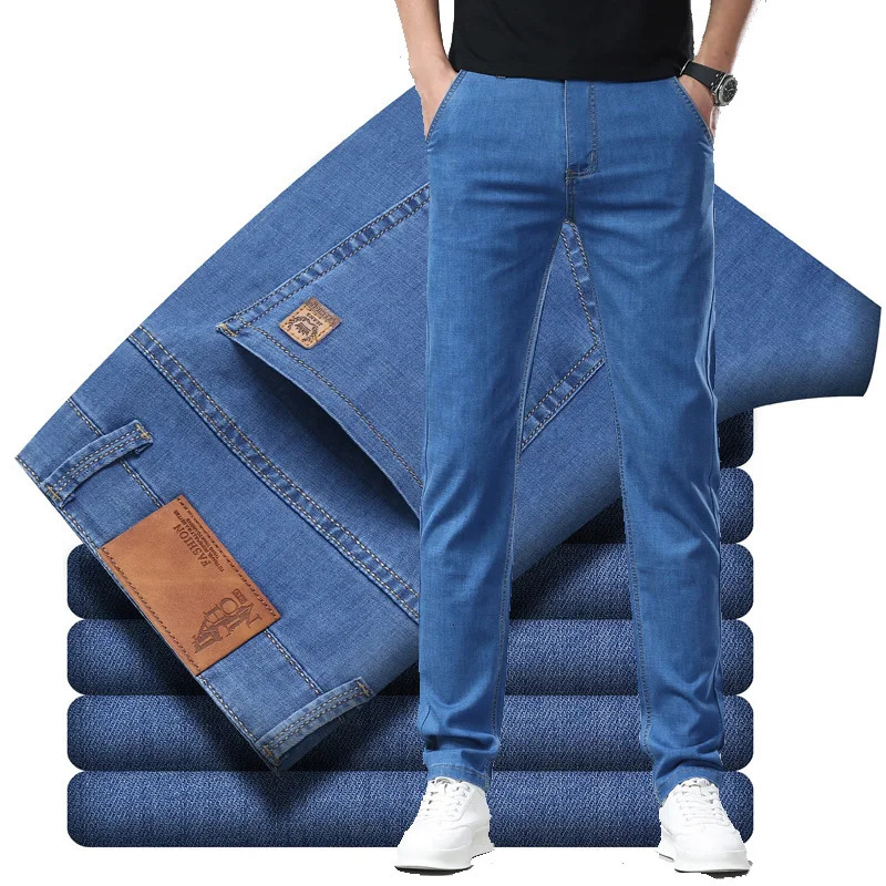Pantalon de coton décontracté classique bleu clair mode respirant en denim pantalon élastique vestiment