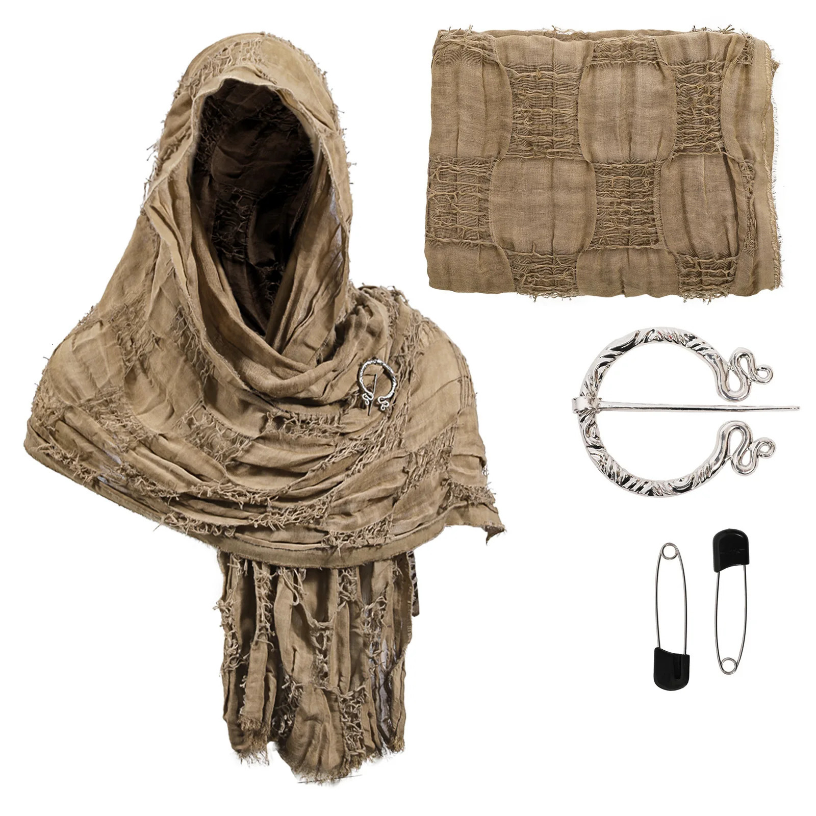 Medieval Pirate Retro Hood Scarf Black Brown Green Wrap Cloak Renaissance Halloween Masquerade Costume Shoulder Cowl250812