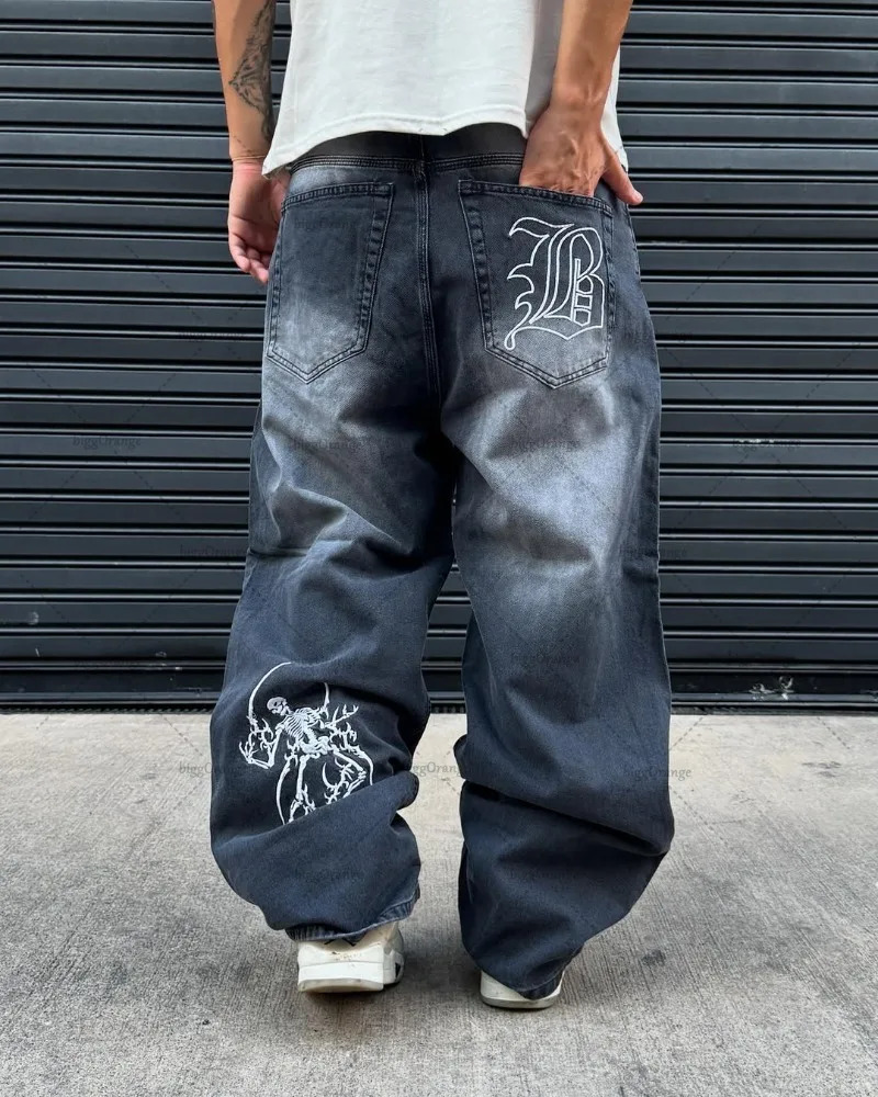 High Street Retro Harajuku Streetwear Trousers American Style Baggy Washed Jeans Men Gothic Punk Trendy Loose Casual Cargo Pants 250818