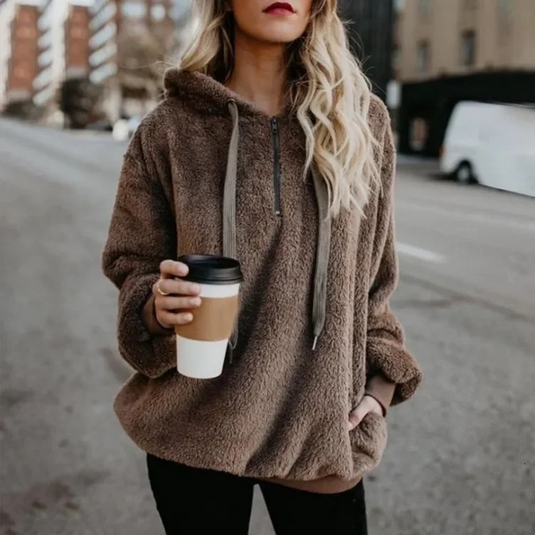 Womens Long-Sleeved Hooded Sweater Monochromatic Coat Fashion Trend 250818