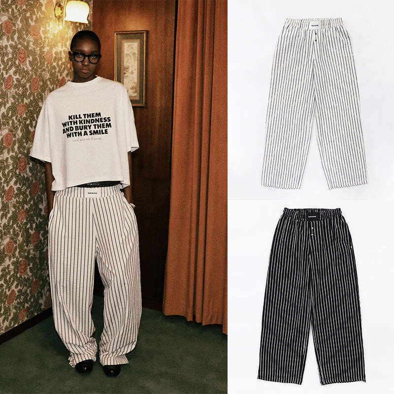 Korean American High Street Striped Wide-Leg Loose Casual Sports Hot Girl Style Floor-Length Straight Pants For Women B5