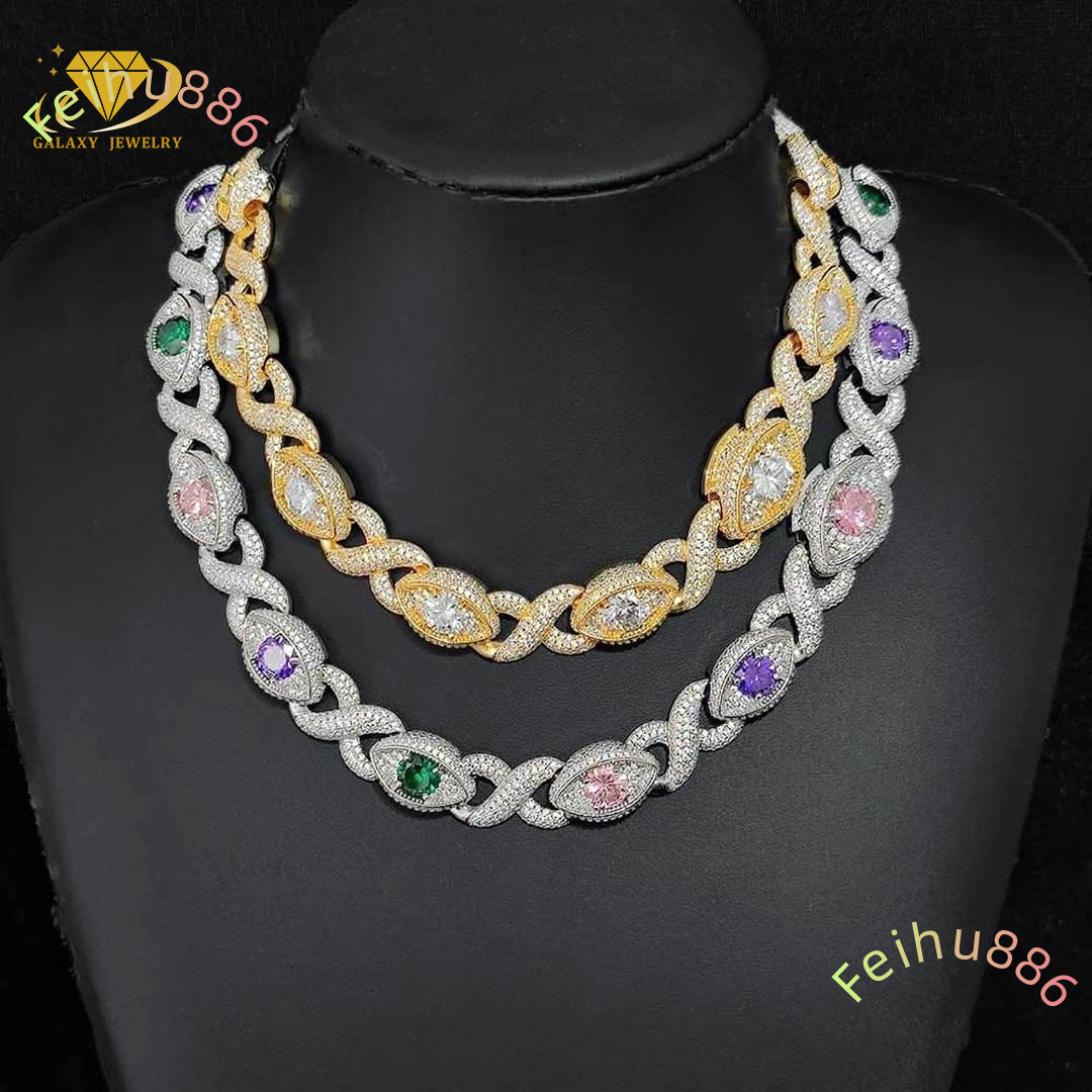 New Design Cuban 925 Vvs Moissanite Necklace Men Mossanite Cuban Link Chain Evil Eyes Cuban Bracelet