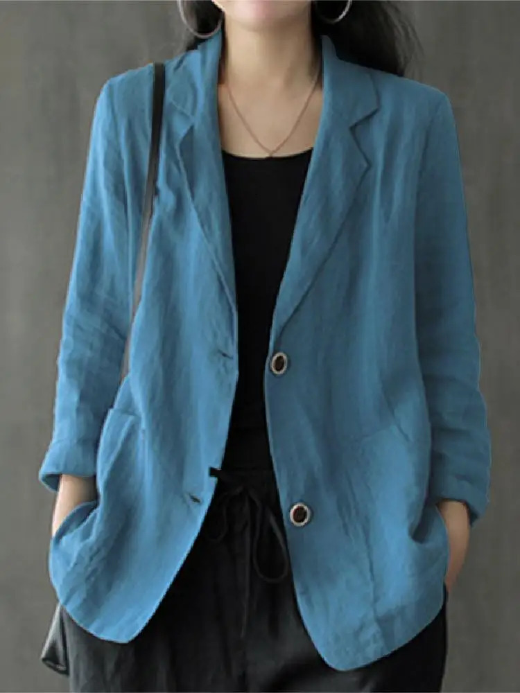 Elegant Solid Blazer Women Autumn Overcoats ZANZEA Casual Long Sleeve Single Button Coats Female Lapel Outwears Oversized 250818