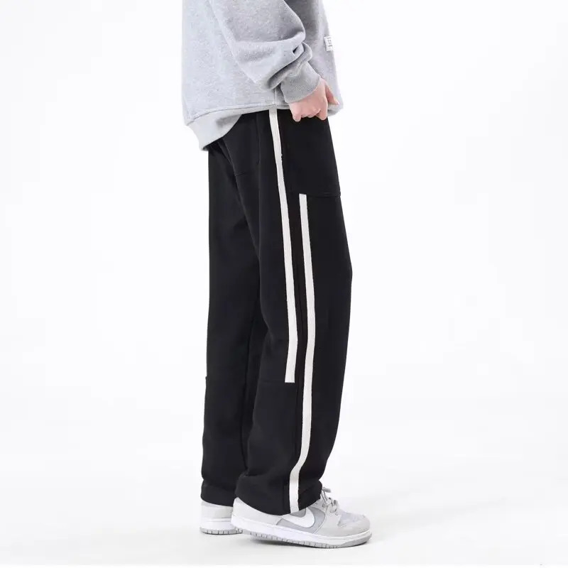 Pantalon décontracté pour hommes d'été Sports de jambe droite longue pantalon à la mode et polyvalent mince noire de la jambe de liaison de la ja