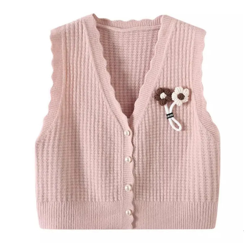Women Vest Autumn Winter Fashion Floral Short Knit Sleeveless Sweater Layering Outerwear 250818