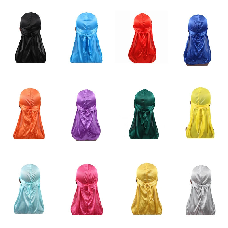 Unisex Women Men Silk Durag Turban Hat Wigs Biker Headwear Headband Hair Accessories Long Tail Straps Bandanas Silky Durags250812