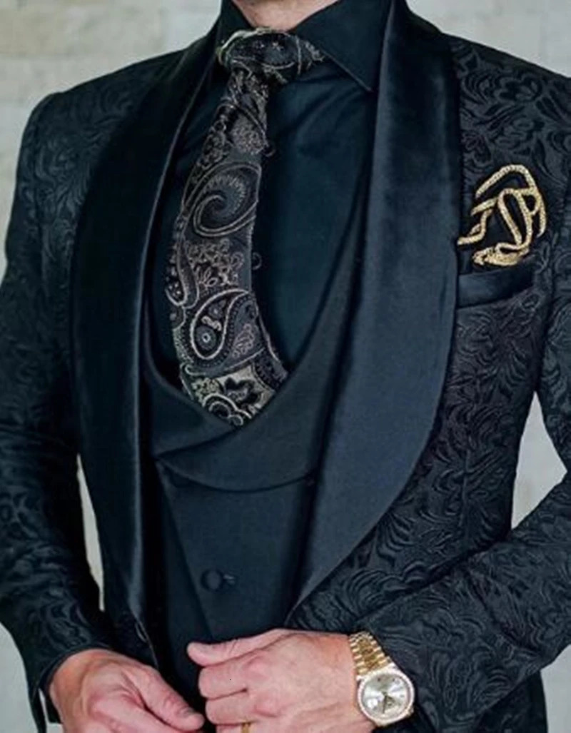 Costume homme jacquard hommes costumes châle revers de châching smoking slim fit pantalon de gilet de blazer pour la fête de bal 3 pièces 250811