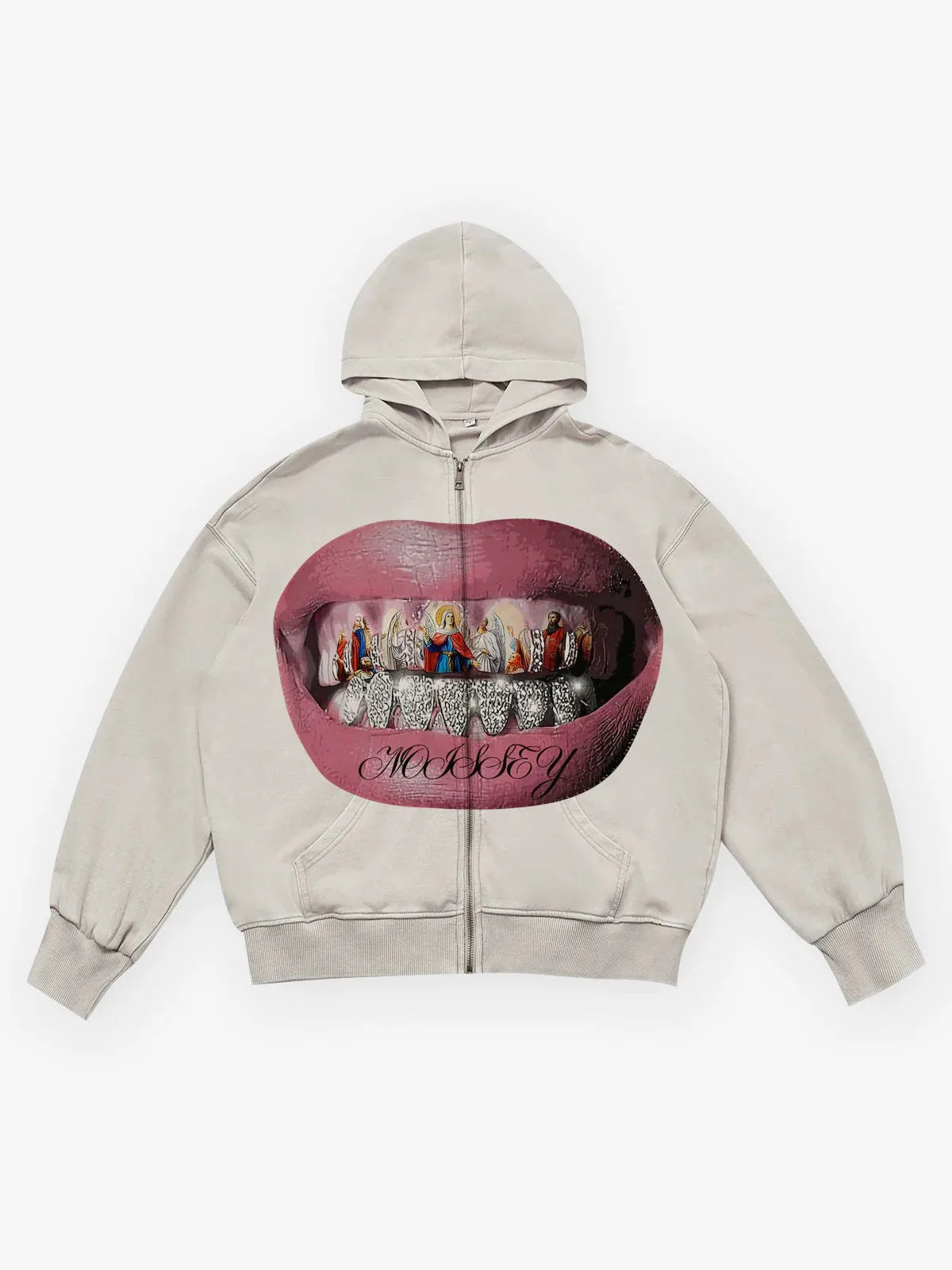 Streetwear Cream Zip Up Hoodies Men Women Harajuku Hip Hop Retro Lips Graphic Print Oversized Sweatshirt Gothic Fashion Clothing 250801