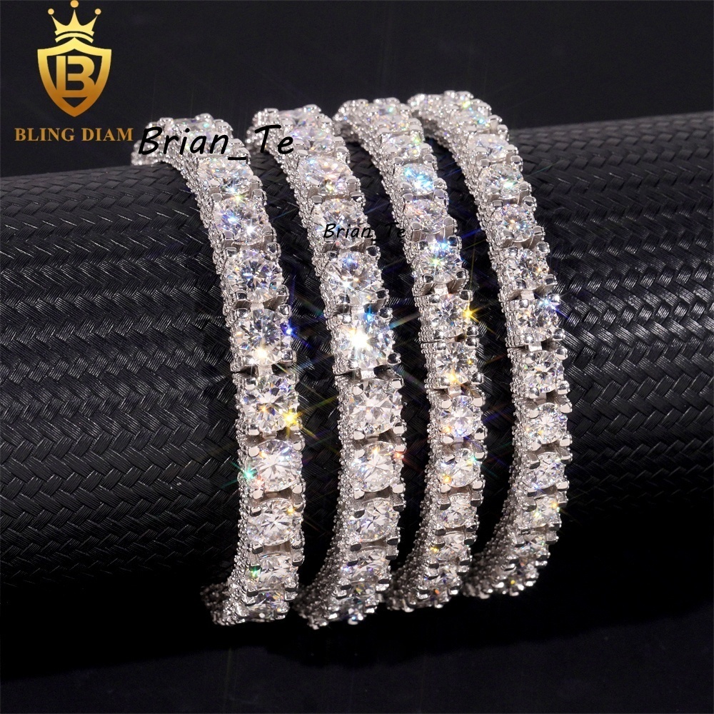 5mm 6.5mm Fashion Jewelry 925 Sterling Silver Vvs Moissanite Iced Out Tennis Chain Side Inlaid Stone Gra Certificate