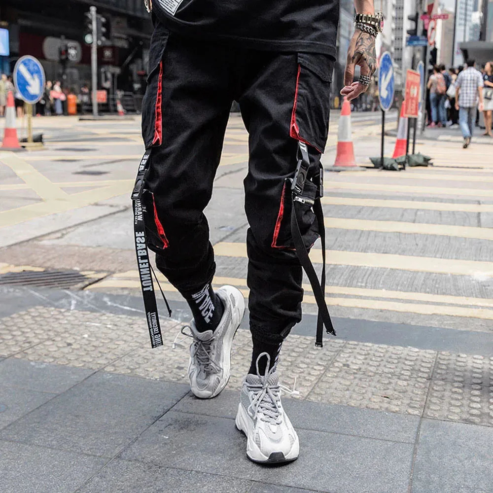 Men Joggers Pantalons de cargaison multi-poches Pantalons harem de taille élastique Men Men Hop Hop Streetwear Sweatpants Pantalon Crayon Techwea