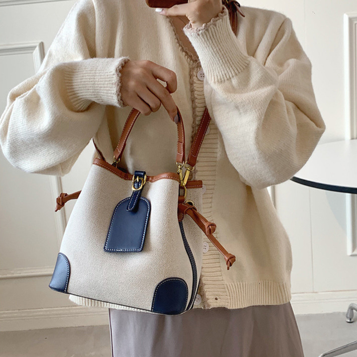 Premium Canvas Contrasting Handbag Free Shipping Designer Luxury Women's Water Bucket New Large Capacity Single Shoulder Crossbody Bag Casual S