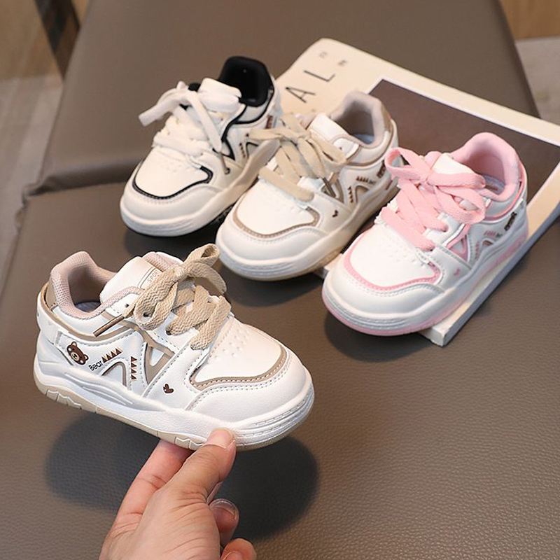 Kid Cute Bear Sport Board Shoes Children Anti Slip Sneakers Enfant Little Toddler Shoes Kidszworld Boy PU Leather Girl Casual Shoes Sizes 21 - 30 K0