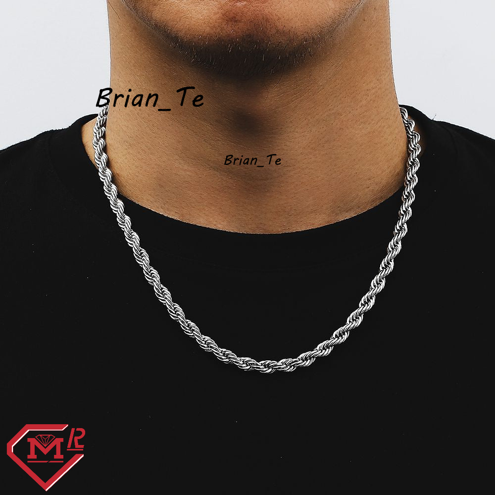 Collier de chaîne de corde de hiphop de mode 6 mm 925 VVS Twist en argent sterling solide