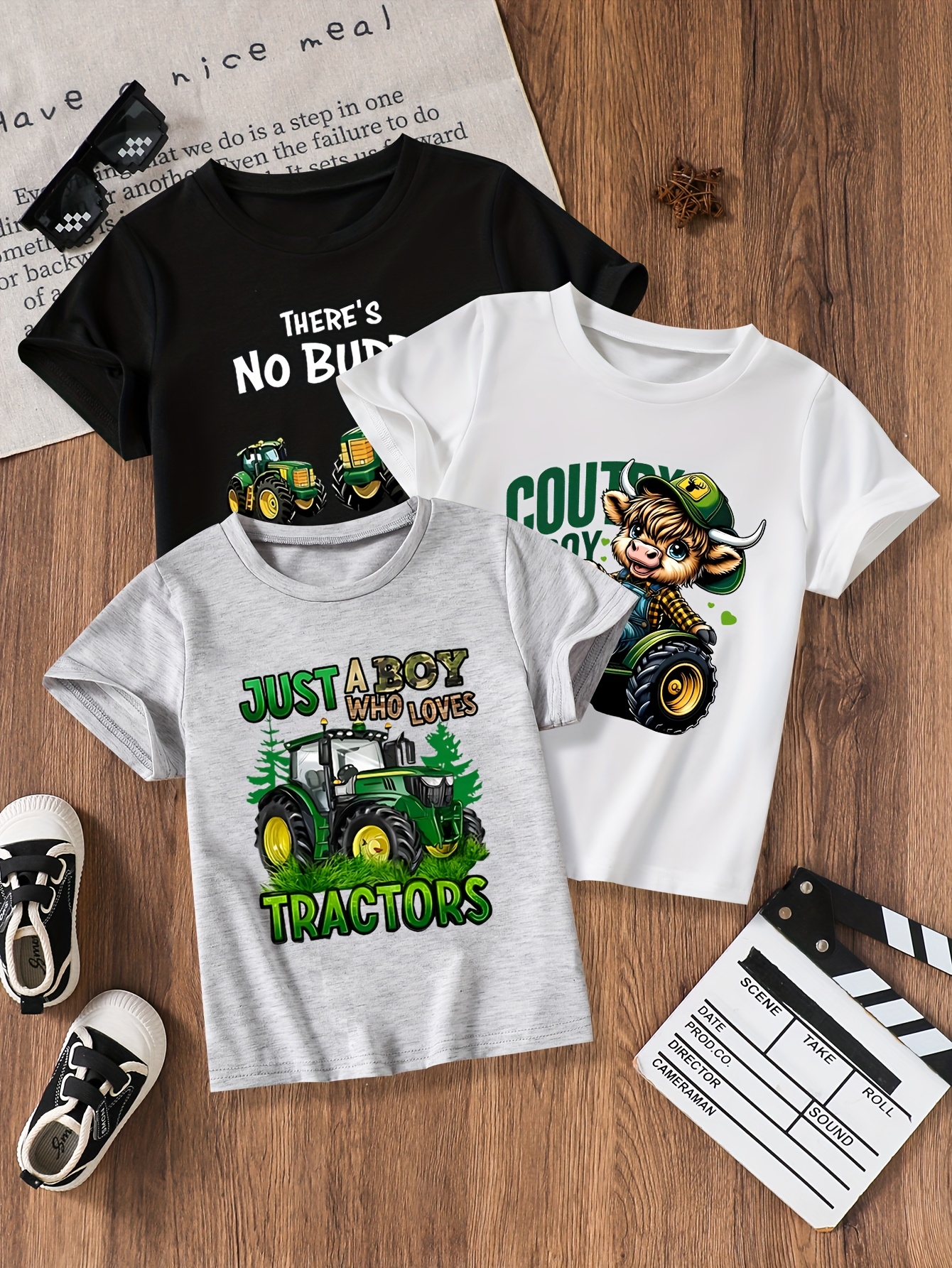 T-shirts Boys Breathable Quick Dry Set: Three Printed Shortsleeves Featuring Cool Vehicles-image-1071745652
