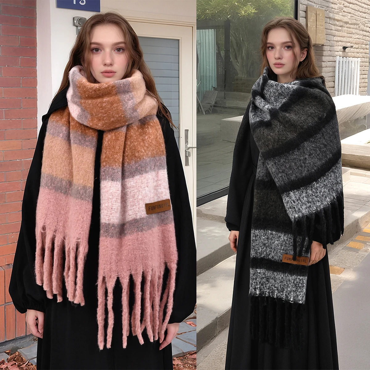 Winter Thick Stripe Cashmere Scarf Pashmina Tassels Shawls For Woman Lady Fashion Large Wraps Soft Warm Muffler Famale Scarves 250814