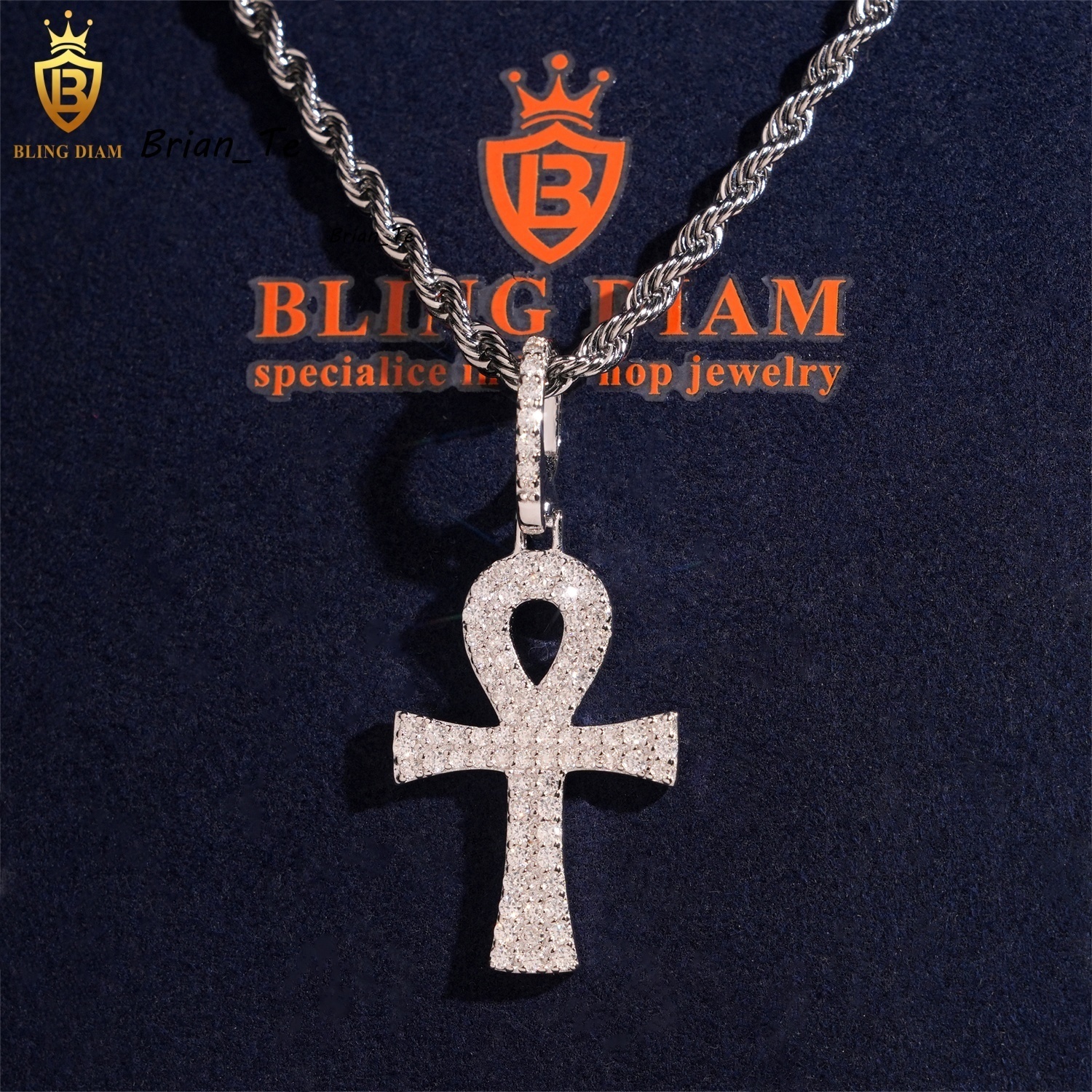 Fashion Fine Jewelry VVS Moissanite 925 Sterling Silver Hip Hop Luxury Iced Out Cross Pendant