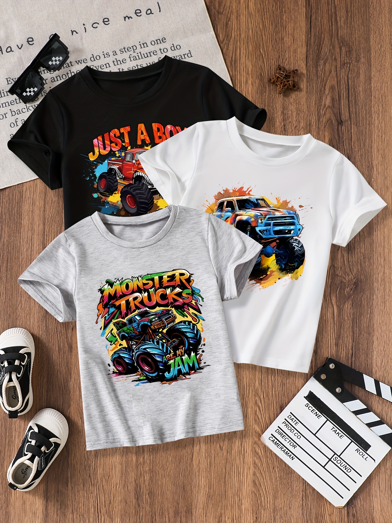 T-shirts Boys&#039; Off-Road Vehicle Print Set - Three Short-Sleeve Breathable Quick-Dry Shirts-image-1071729639