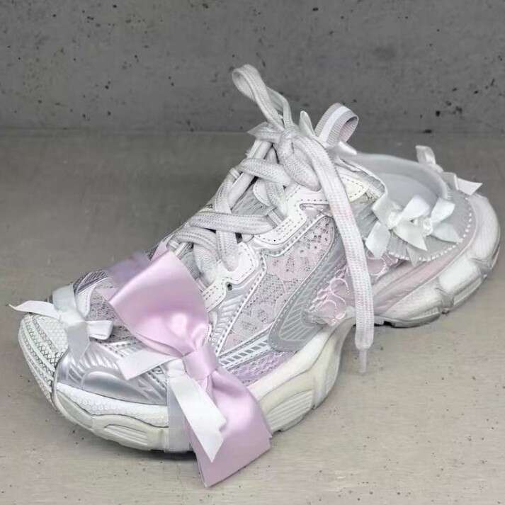 Paris High Version Full Set Packaging 3Xl Lace Bow Half Slippers Color Rubbing Thick Sole Dad Shoes Inner Increase