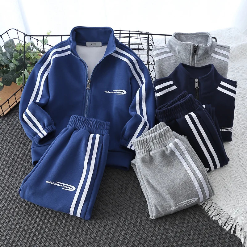 Striped Boys Workout Sweatshirt Sweatpant Suit Kids Tracksuit Children Jumper Pant Jogger Set 2-13 Years Spring Autumn Clothes 250818
