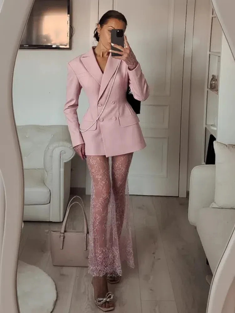 Veste à combinaison solide rétro Ensemble de jupe en dentelle Femmes Sexy Taist-Cinching Vesets Perspective Long Sett Lady 2025 Chic Streetwear 2