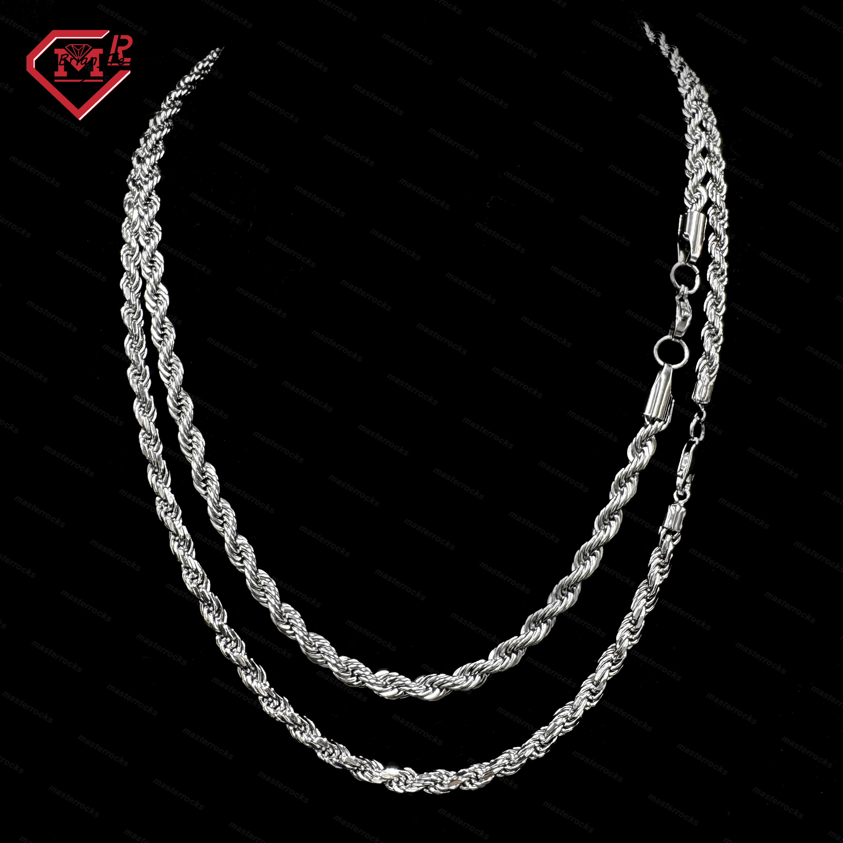 925 argent sterling 4 mm 5 mm 6 mm 7 mm Chaîne de corde Collier personnalisé chaîne de corde hip hop plaquée en or pour hommes