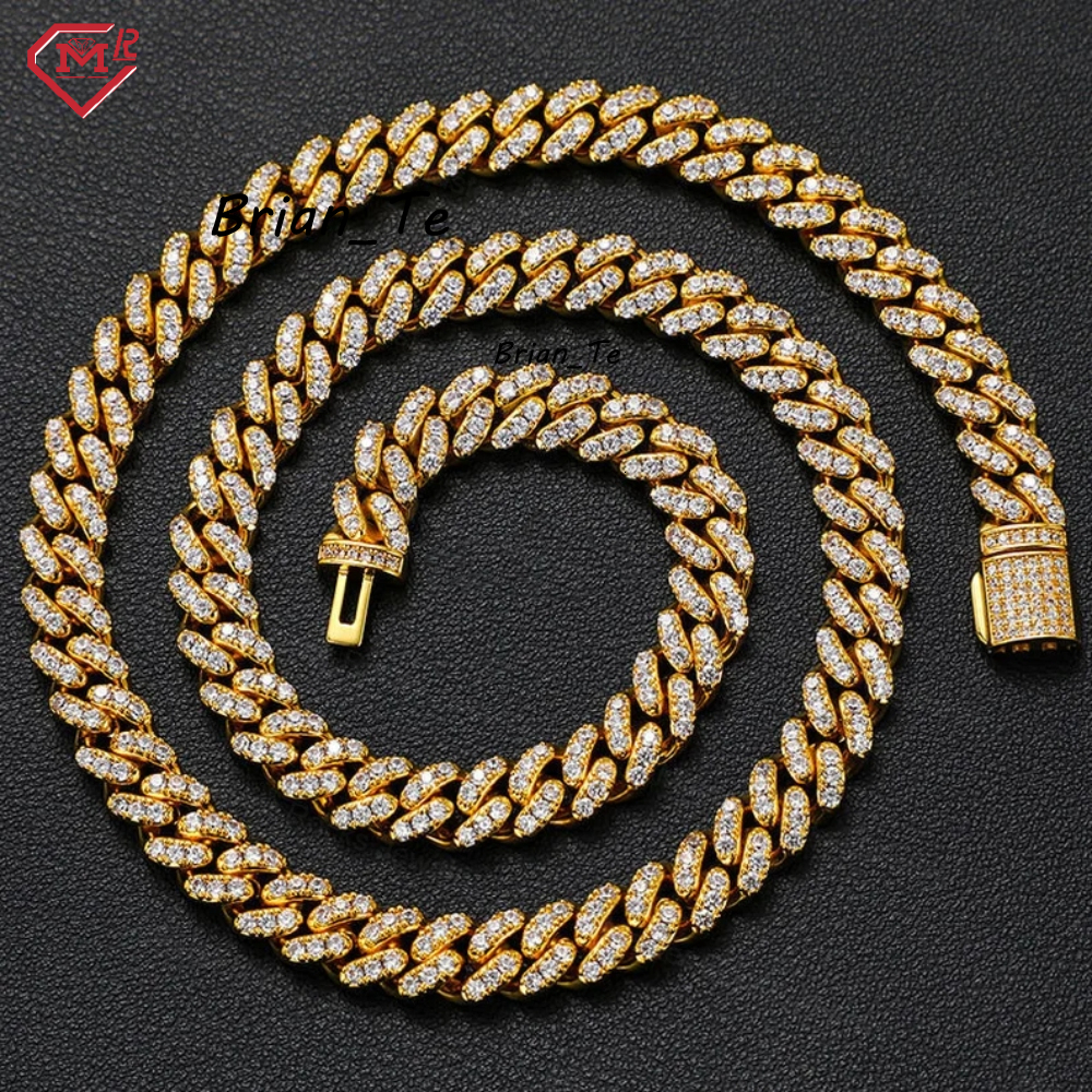 Rappers Cuban Link Chain 1 Row VVS Custom Diamond 925 Silver Iced Out Moissanite Cuban Chain