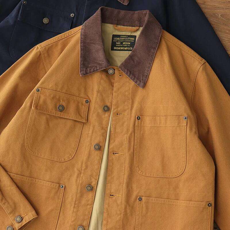 Autumn And Winter New American Retro 12Oz Canvas Michigan Cargo Jacket Men's Simple 100% Cotton Wahed Casual Chore Coat