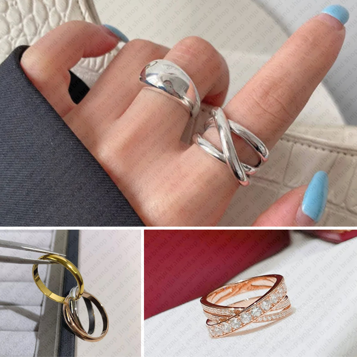 diamond ring designer jewelry women gold ring brand triangular cross shaped ring silver plated ring premium wholesale ring man gold stainless steel