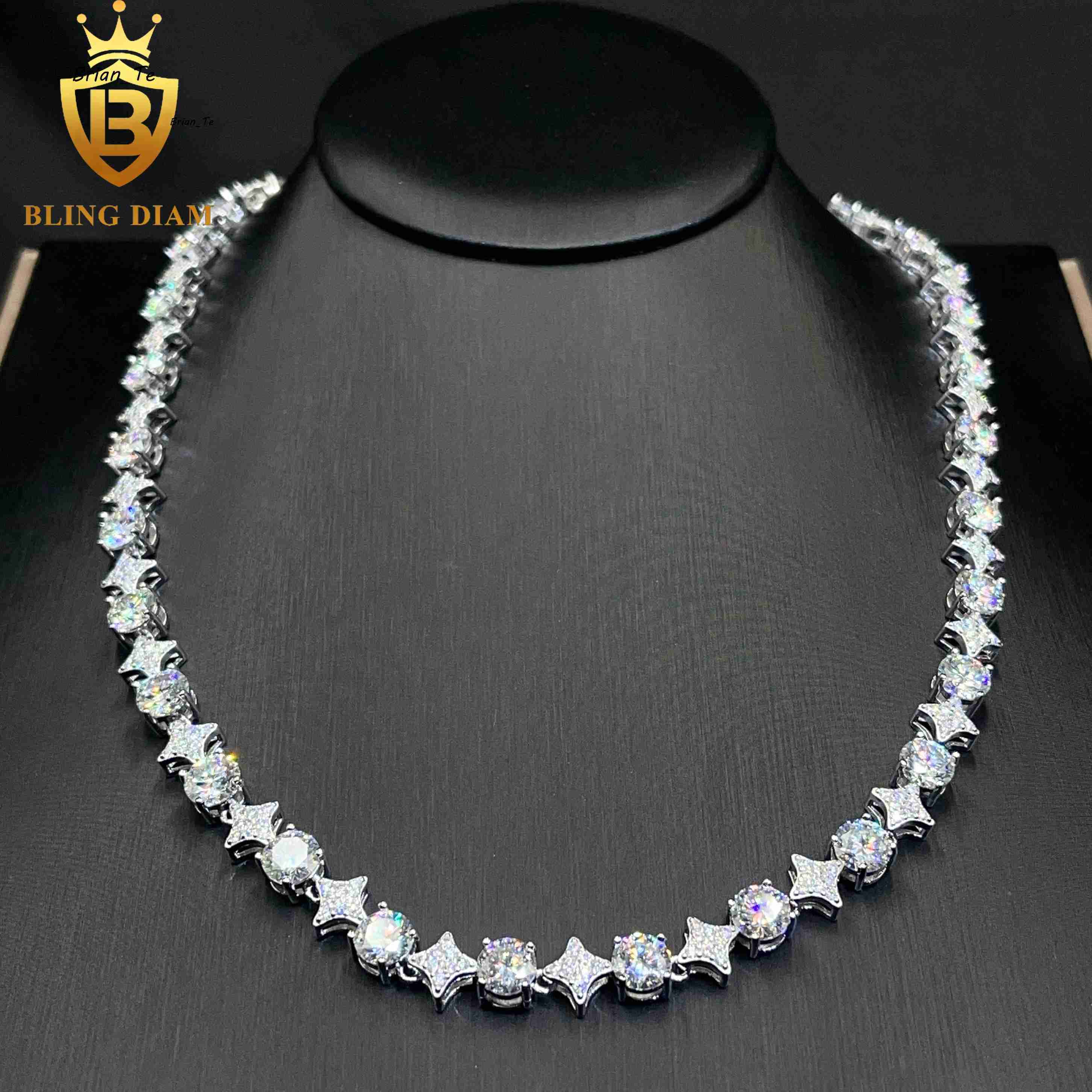 8mm Luxury Jewelry 925 Sterling Silver Wedding Trendy Star Vvs1Moissanite-Necklace Tennis Bracelet Set White Gold for Women Man