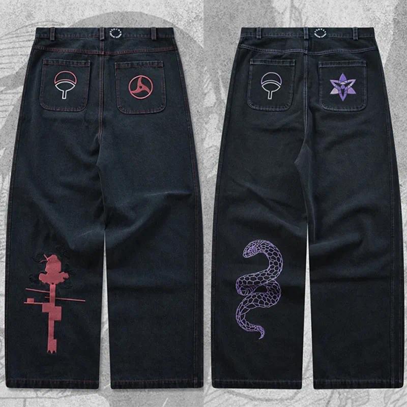 Men's Jeans Y2K Baggy Anime Patterns Harajuku Denim Pants Hip Hop Streetwear Vintage Low Rise Casual Aesthetic Wide Leg