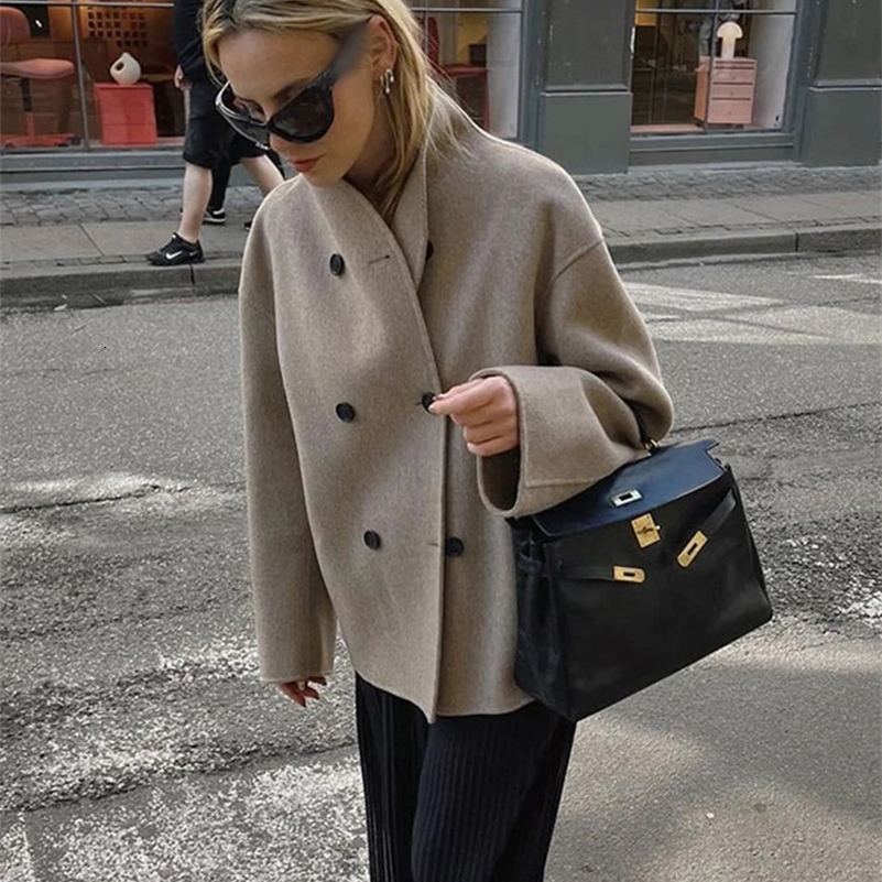 Autumn Winter Fashion Solid Overcoat For Women Chic Single-breasted Stand Collar Coats Female High Street Outerwear 250818