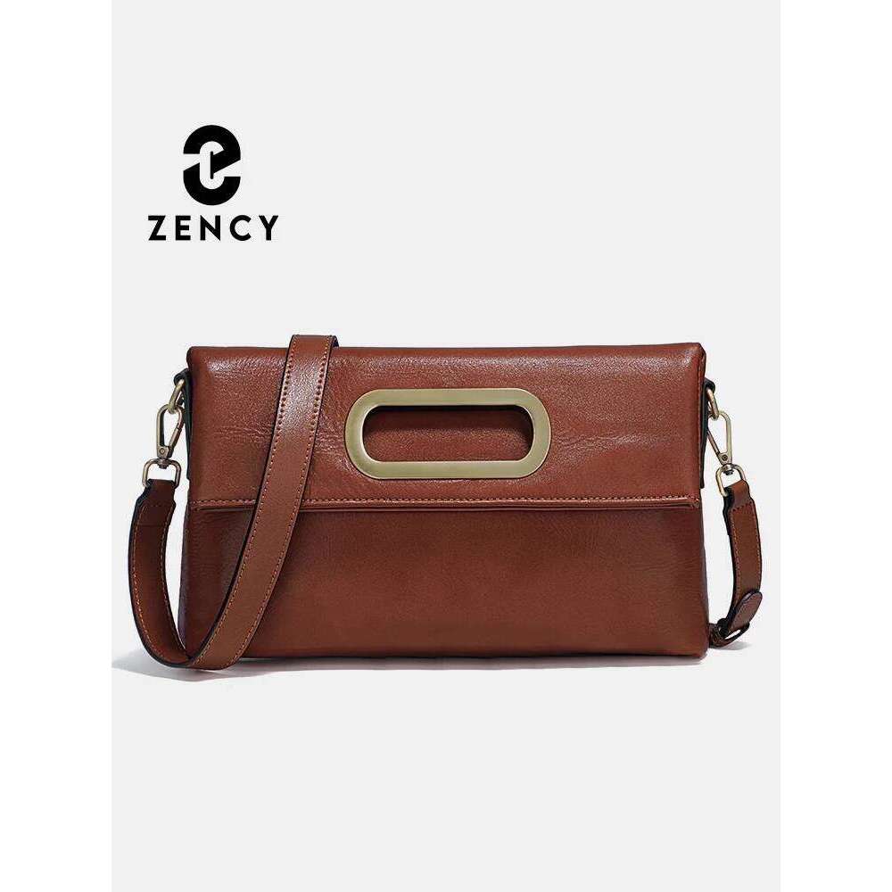 Zency Genuine Leather Vintage Designer Handbag For Women Large Capacity Shoulder New Brown Crossbody Tote Bag Purse 2024 250819