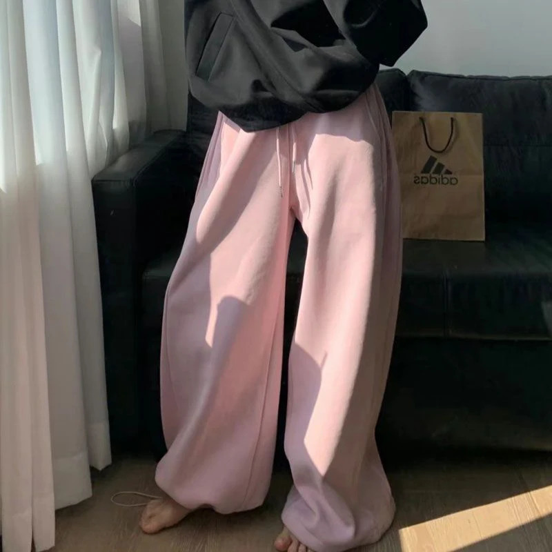 Papant de survêtement en toison féminin streetwear joggeurs noirs surdimensionnés harajuku hip hop pantalon de jambe large hiver coréen épais pan